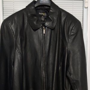 Style & Co hip length black leather jacket - zipper closure -womens size 18